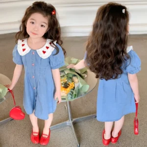 ชุดเดรสยีนส์เด็ก ชุดเดรสยีนส์สาวเกาหลีฤดูร้อน 5-7 ปี