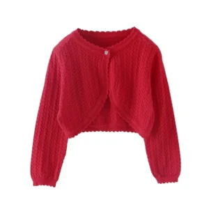 เสื้อกันหนาว คาร์ดิแกนแฟชั่นน่ารัก สำหรับอายุ11-12 ปี สีแดง