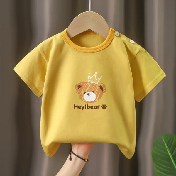เสื้อยืดคอกลมสำหรับเด็กแขนสั้นแบบมีกระดุม ผ้าฝ้าย นิ่ม ใส่สบาย(100-110cm.3-4ปี)
