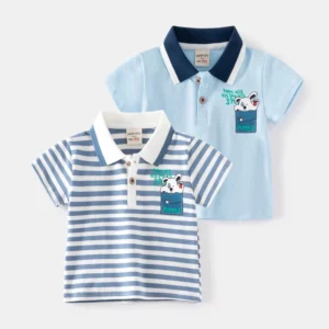 เสื้อโปโลแขนสั้น คอปก บล็อกสีลําลอง สําหรับเด็กผู้ชาย เซ็ต 2 ชิ้น สำหรับเด็กอายุ 2-4 ขวบ