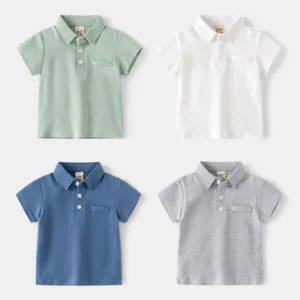เสื้อโปโลเด็กอายุ 1-5 ปี สำหรับเด็กผู้ชาย ผ้าฝ้ายคุณภาพสูง เสื้อโปโลกระดุม ขายส่งคละสี 50 ชิ้น